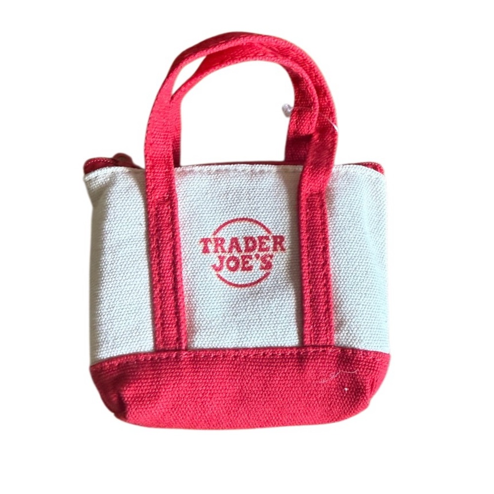Trader Joe’s Mini Canvas Tote Bag red and cream. NWT